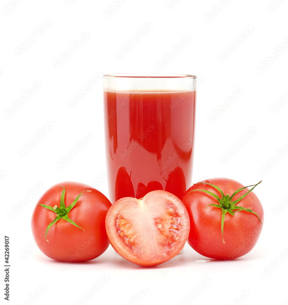 Tomatoes juice and group from tomatoes on white Tomatoes juice and group from tomatoes on white