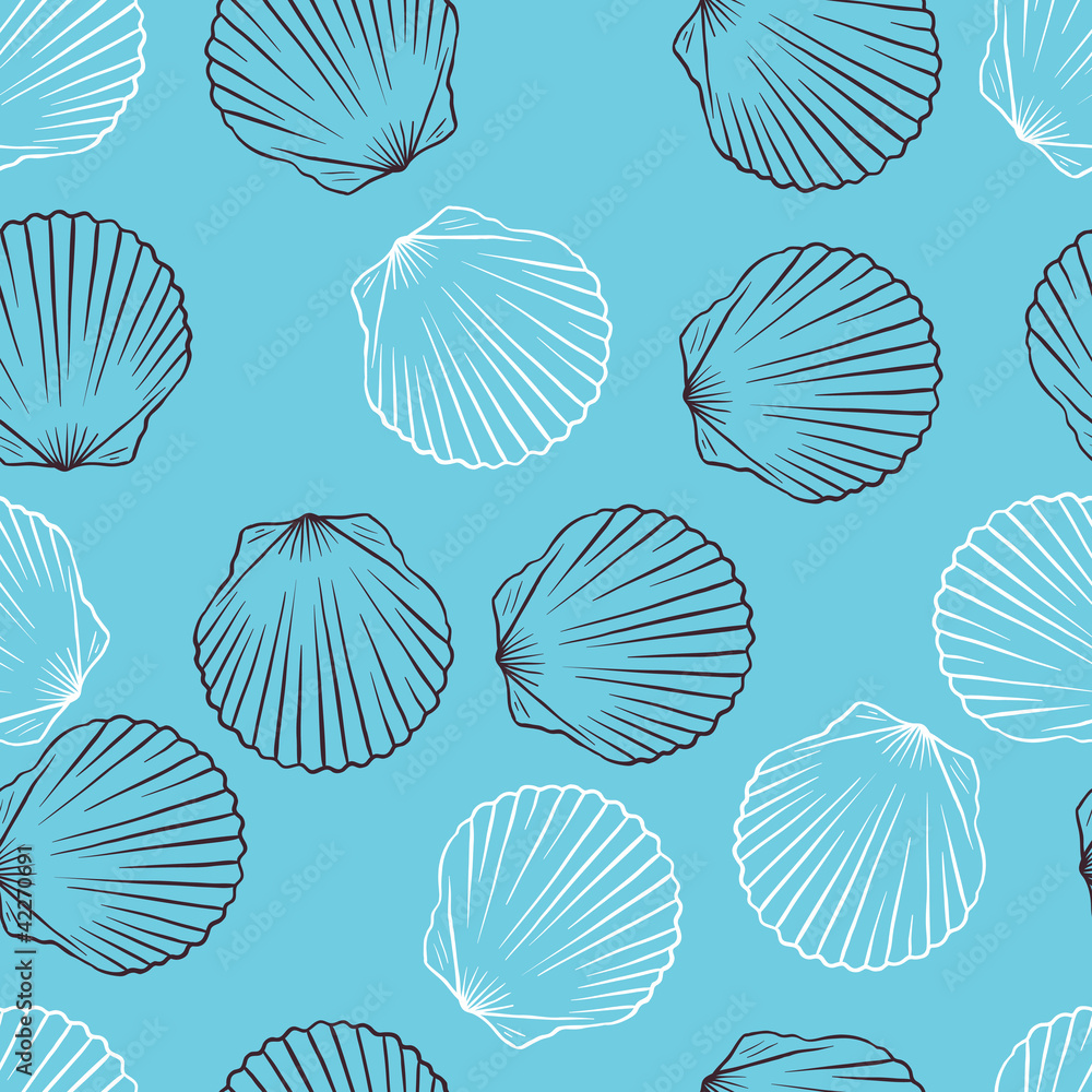 Seamless hand drawn texture of shells. Vector Illustration. Seamless hand drawn texture of shells. Vector Illustration.