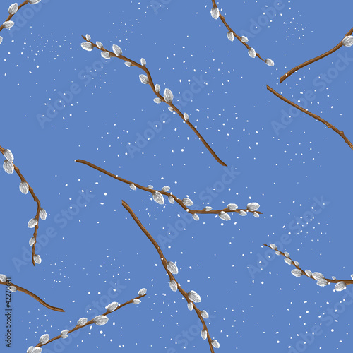 Pastel background with pussy willow. Seamless backround.