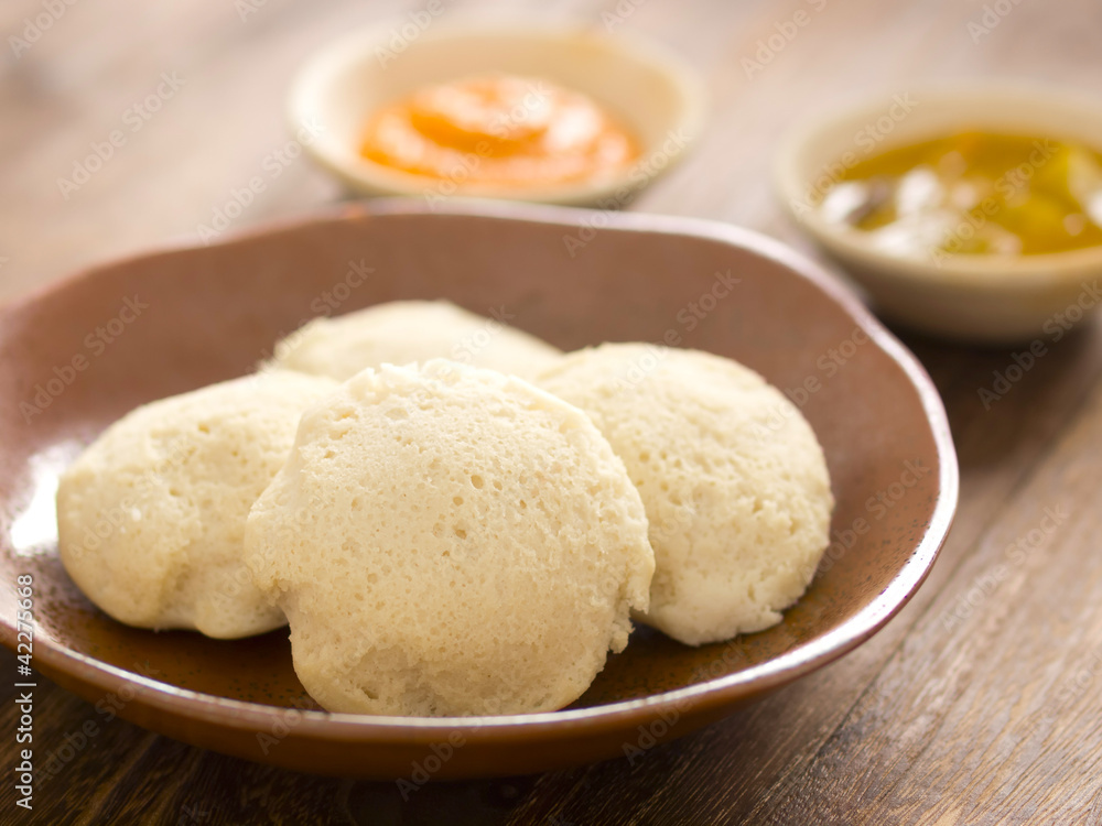 close up of a traditional indian idly breakfast