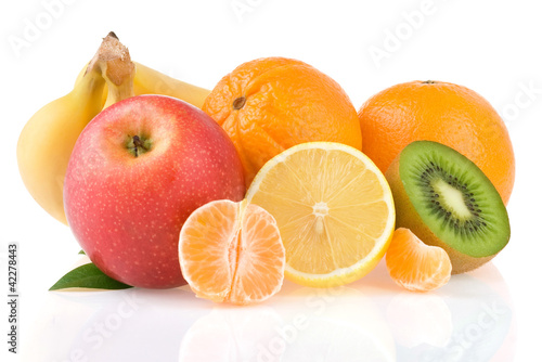 fresh tropical fruits juice isolated on white background