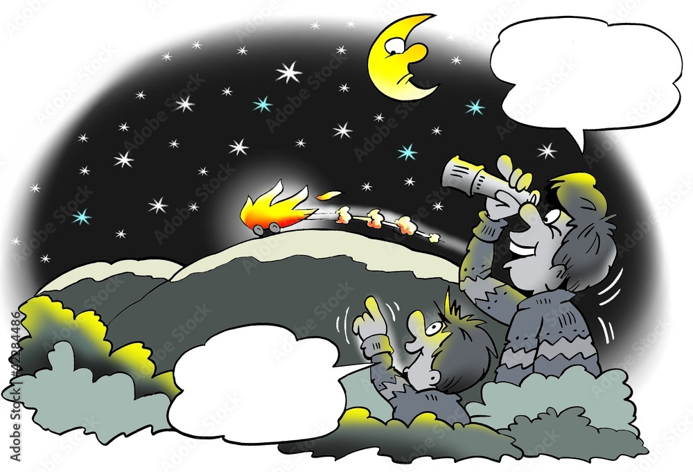 Naklejka premium Car in fire in the moon nigth