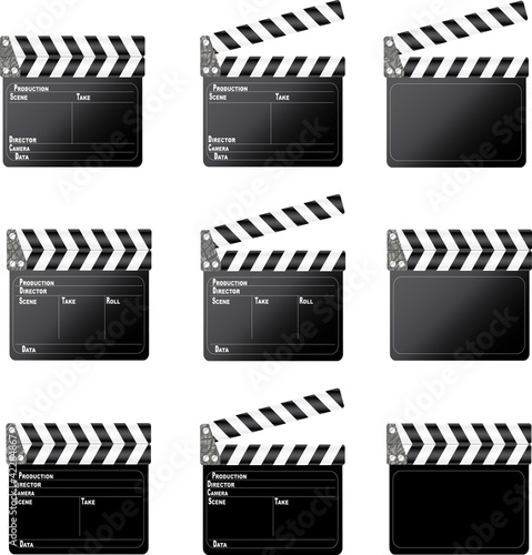 Set of movie clap board on white background.