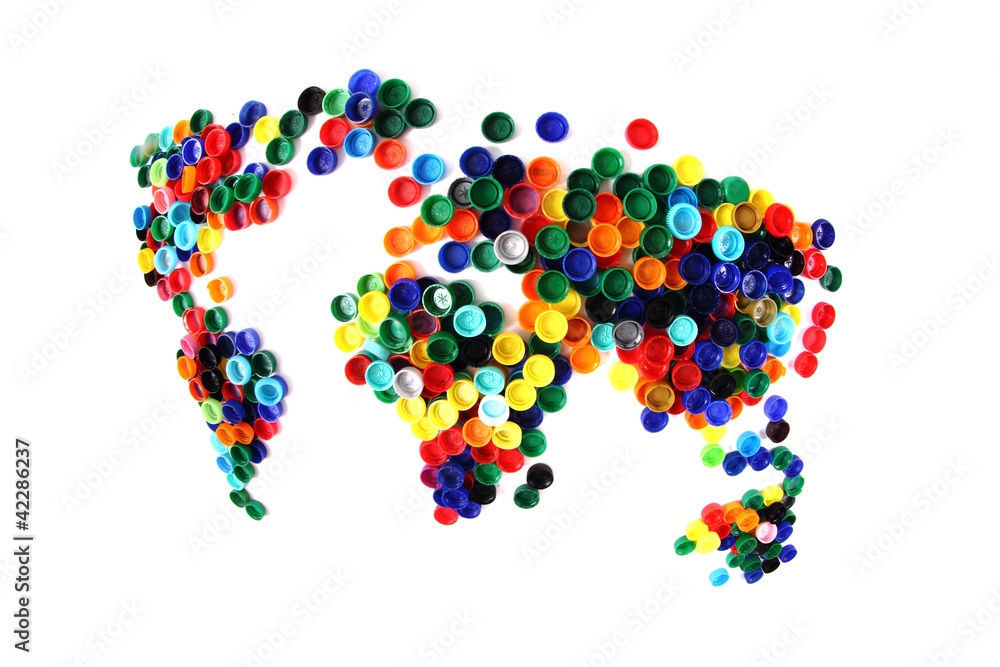 world map from plastic caps world map from plastic caps