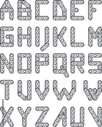 Alphabet made of metal construction set