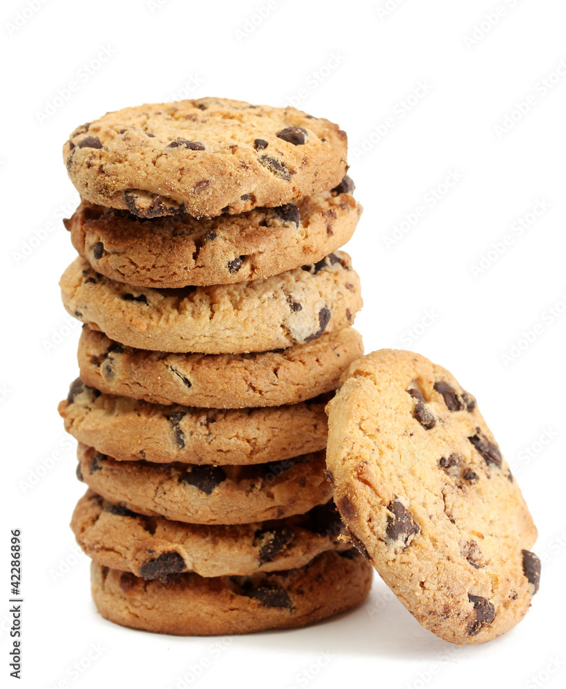 Chocolate chips cookies isolated on white. Chocolate chips cookies isolated on white.