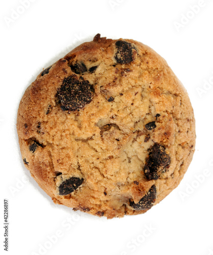 Chocolate chips cookie isolated on white.