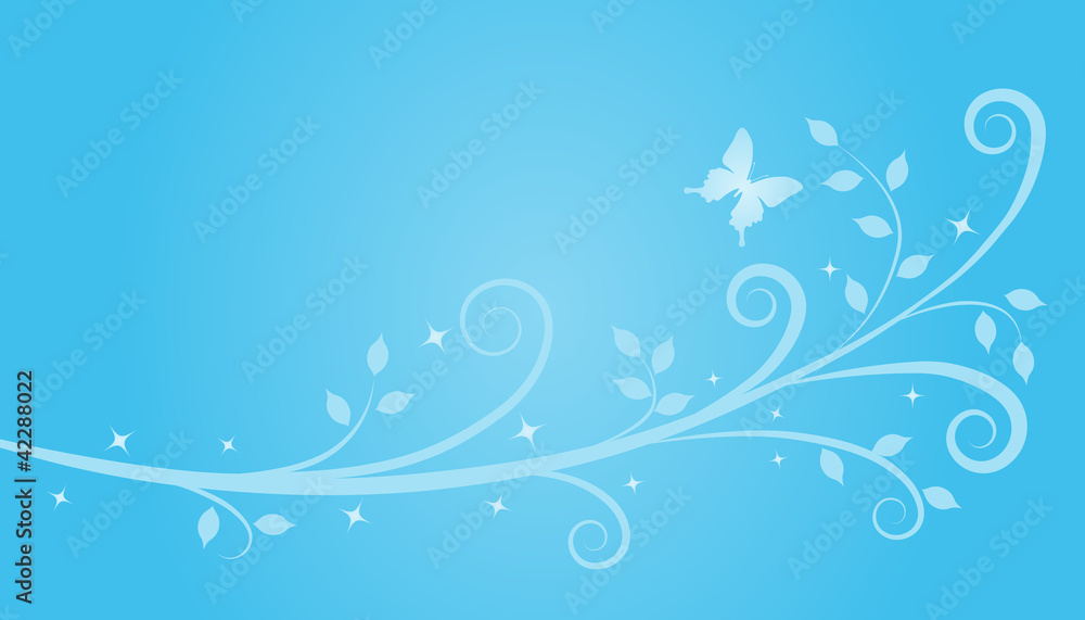 Ivy pattern with butterfly -blue- Ivy pattern with butterfly -blue-