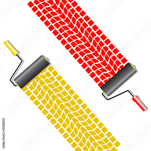 The roller draws paint from the wheel of the machine