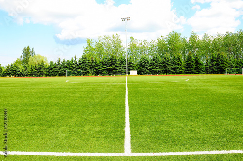 White stripe on the green soccer field