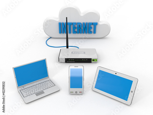 Home wifi network. Internet via router on phone, laptop and tabl © Maksym Yemelyanov