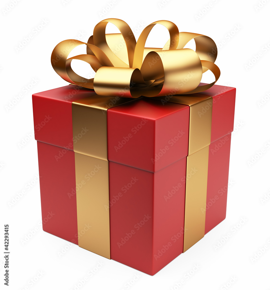Gift 3D. Red box, bow and ribbon. Isolated on white background Gift 3D. Red box, bow and ribbon. Isolated on white background