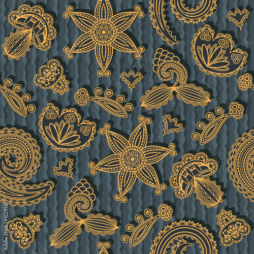 Abstract seamless background with different silhouettes