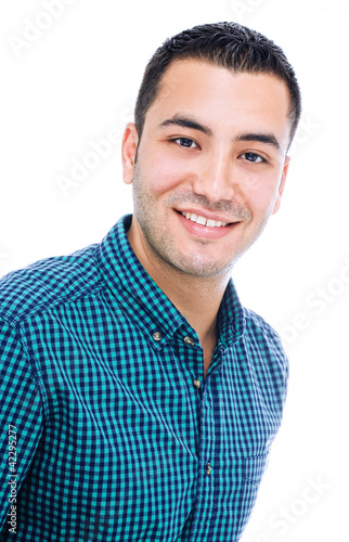 Portrait of a smiling happy businessman, isolated on white