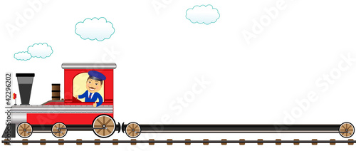 happy cartoon conductor with empty wagon and showing thumb up