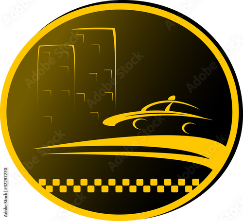 night taxi sign with highway, cab and house silhouette