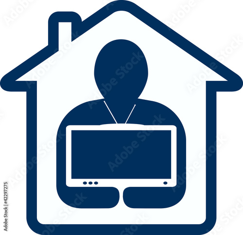 symbol home tv with house and man silhouette