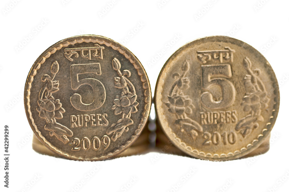 Closeup Indian Coin isolated on white copy space Closeup Indian Coin isolated on white copy space