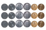 3 rows Indian currency Coins isolated on white copy space