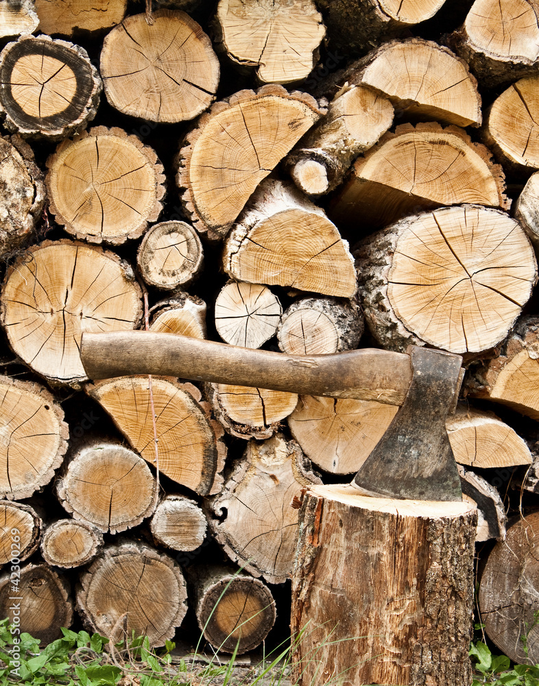 woodpile and axe woodpile and axe