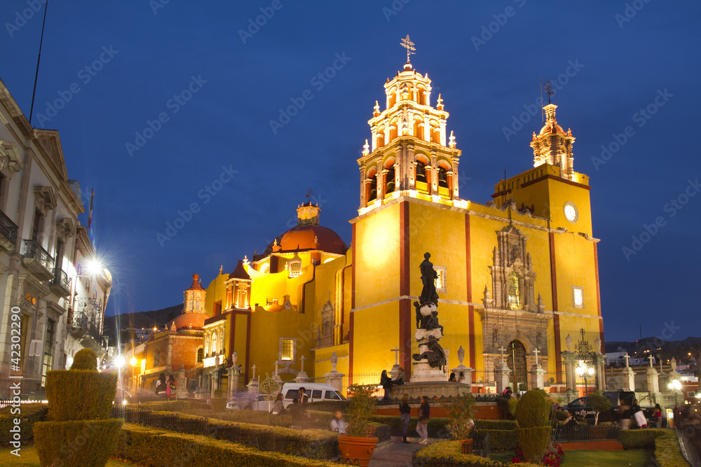 the iconic yellow church in guanajuato, mexico