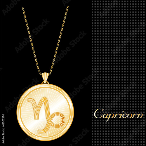 Capricorn Pendant Necklace, Chain, gold engraved zodiac symbol