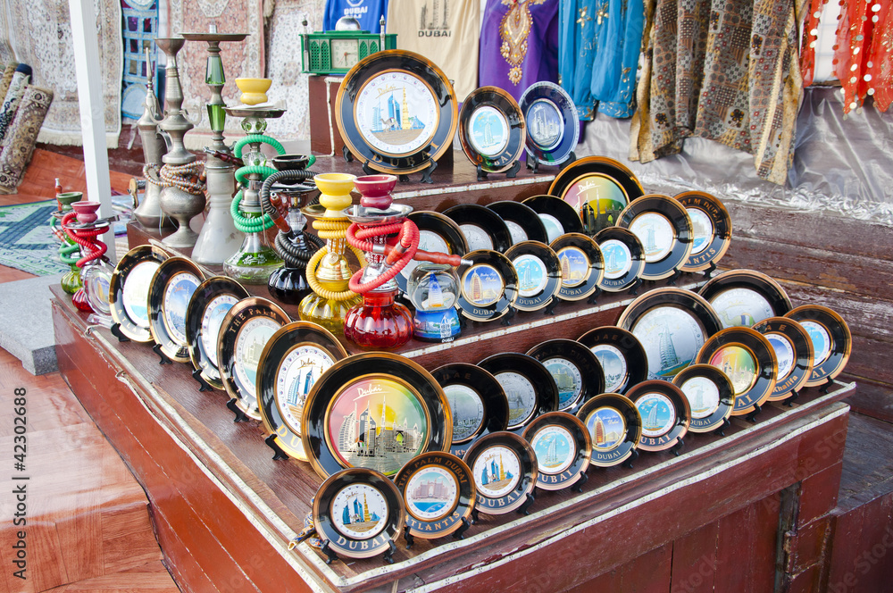 Fototapeta premium Authentic gifts and souvenirs from Dubai, United Arab Emirates