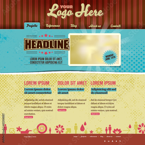 Website vector template - modern retro design