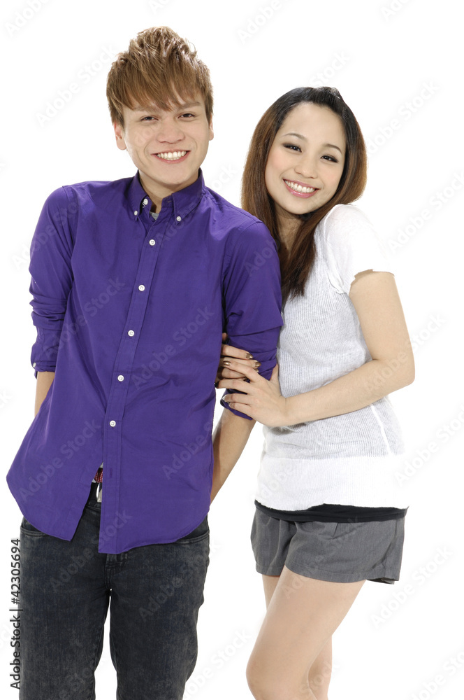 Asian happy couple young woman standing Asian happy couple young woman standing