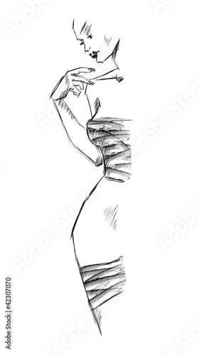 SKETCH. fashion girl. Hand-drawn fashion model