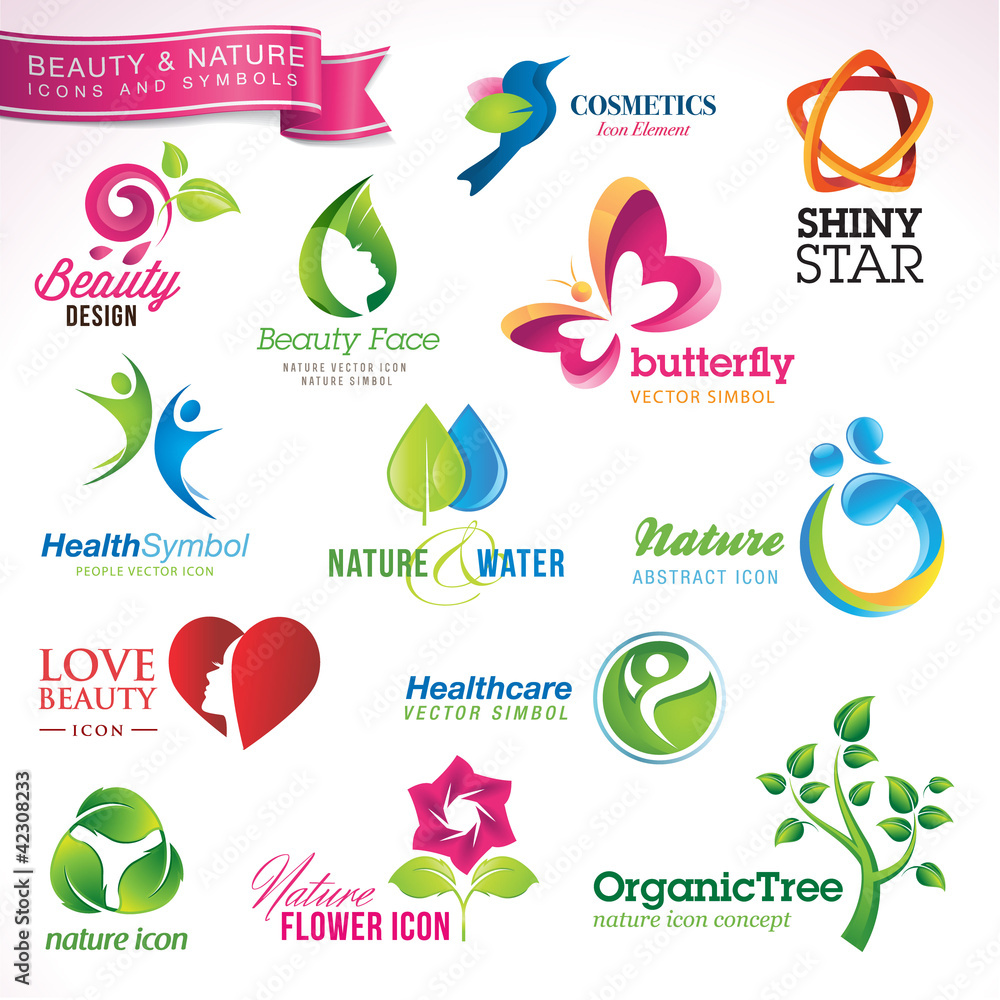 Set of vector icons and symbols for beauty and nature