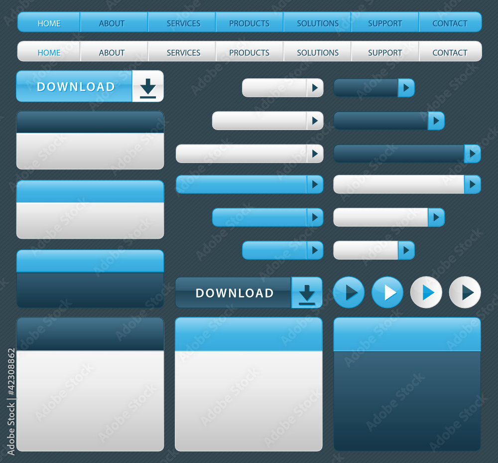 Blue and grey web design elements.
