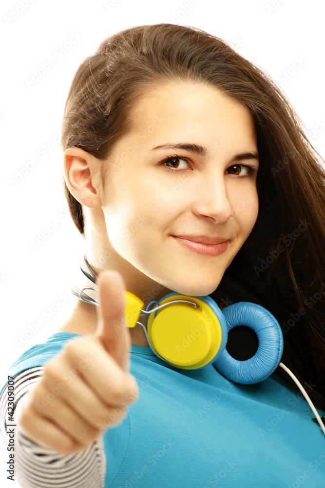 Naklejka premium young female with headphones