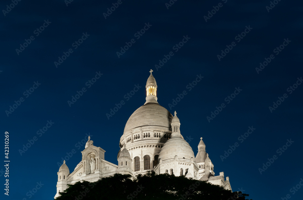Night view of Basilica of the Sacred Heart of Paris.