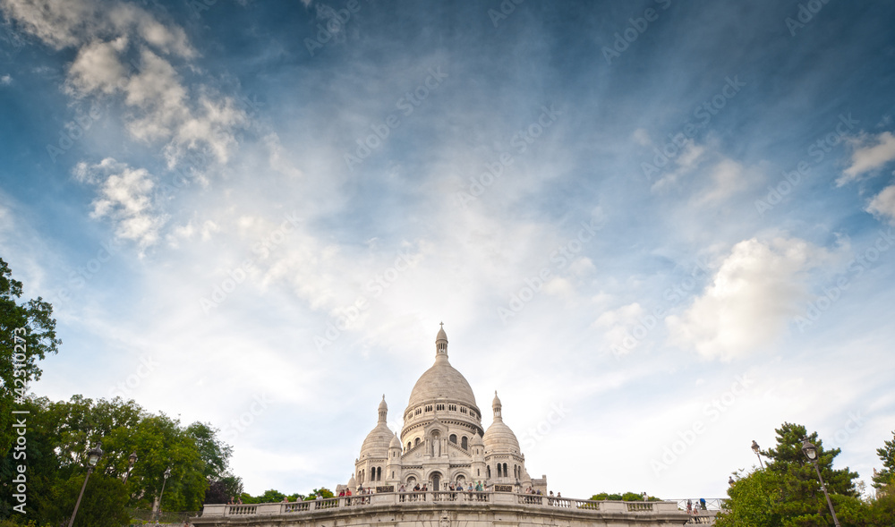 Wide view of Basilica of the Sacred Heart of Paris.
