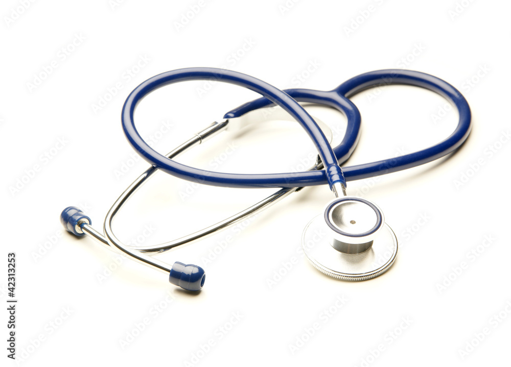 A lonely medical stethoscope isolated on a white background A lonely medical stethoscope isolated on a white background