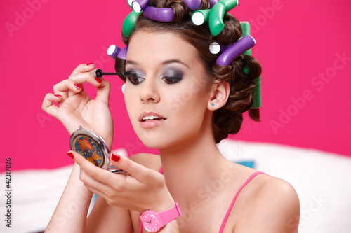 Принти на полотні close up portrait of a teenager girl painting her eyes