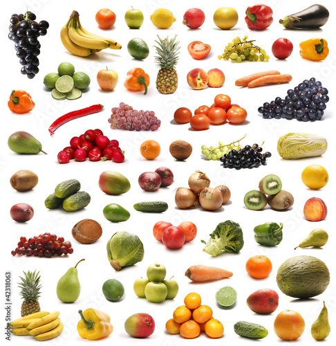 Fototapeta Naklejka Na Ścianę i Meble -  A collage of piles of fresh and tasty fruits and vegetables