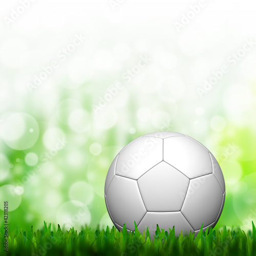 3D Football in green grass and background