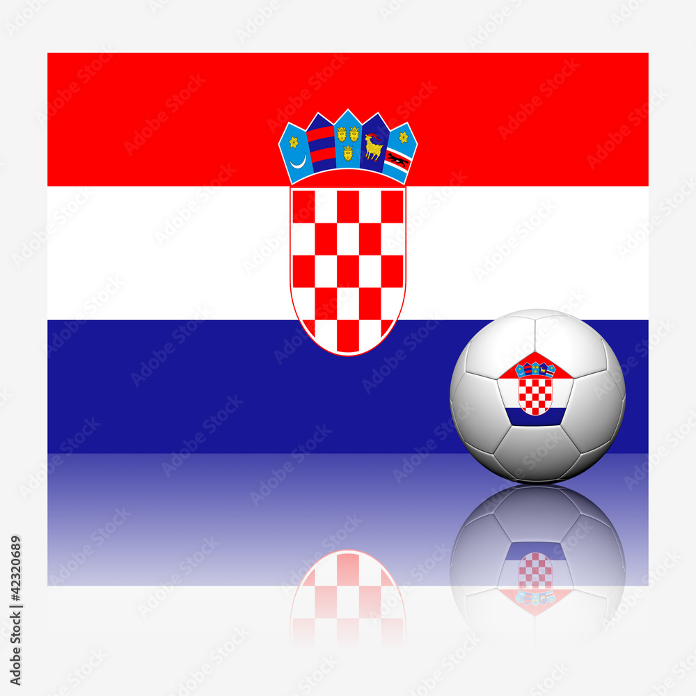 Croatia soccer football and flag with reflect on white backgroun