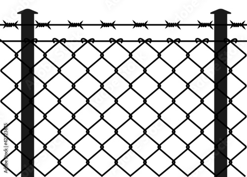 Wire fence with barbed wires