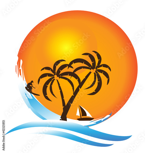 Tropical island paradise logo vector