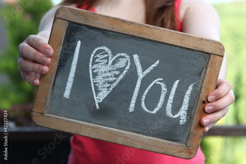 alte Schultafel mit Kreideschrift ‘I LOVE YOU'