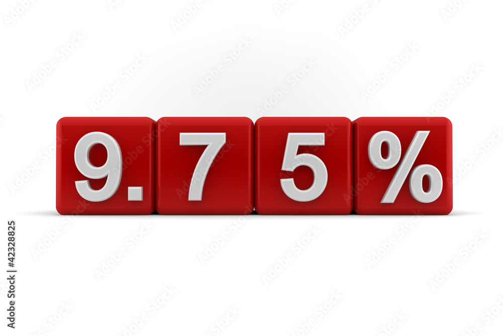Red cubes with embosssed 9.75 percent in white Red cubes with embosssed 9.75 percent in white