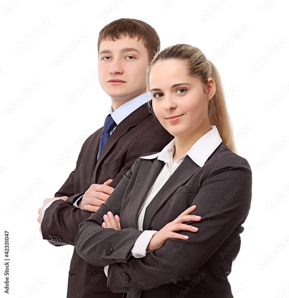 Young businesspersons standing isolated on white background Young businesspersons standing isolated on white background
