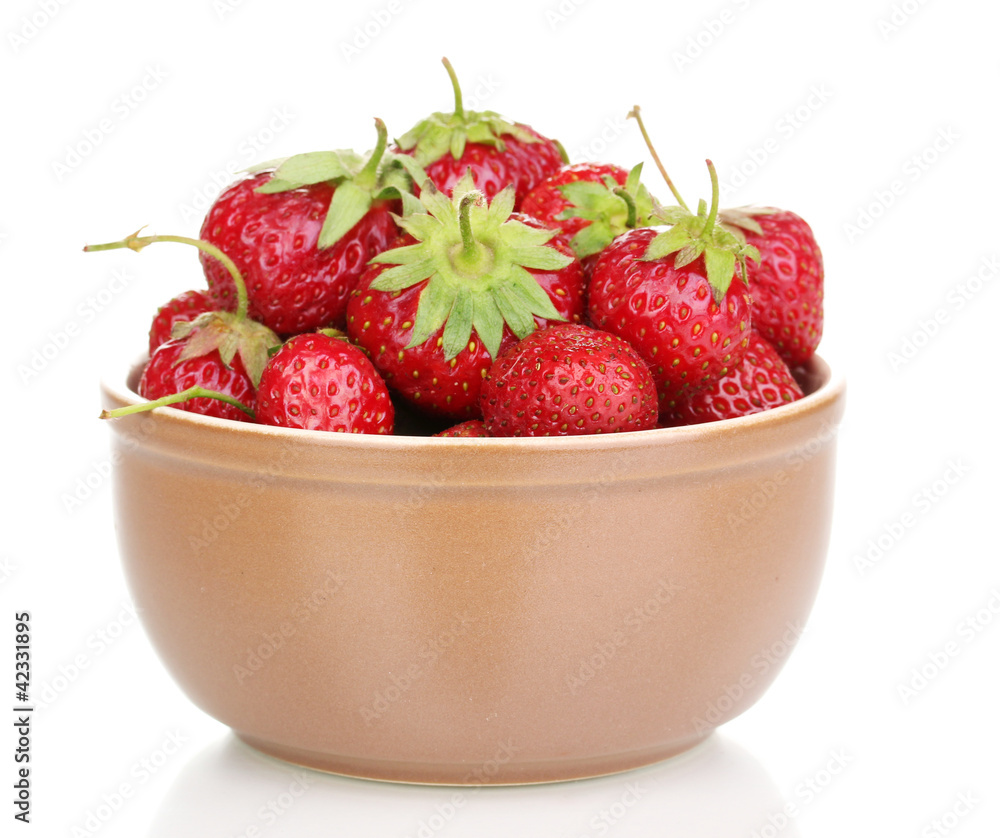 Sweet ripe strawberries in glass bowl isolated on white Sweet ripe strawberries in glass bowl isolated on white
