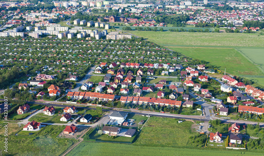 aerial view of Nysa city suburbs