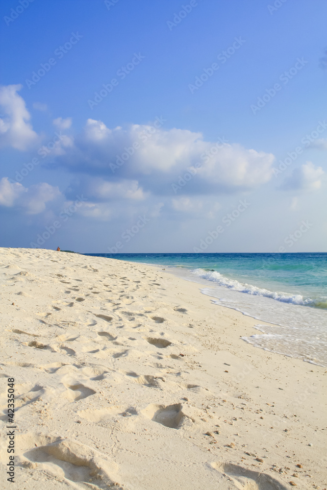 Beautiful tropical white sand beach of Maldives coast