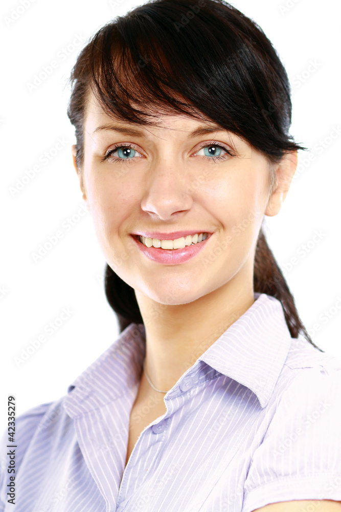 Caucasian blonde businesswoman isolated on white background