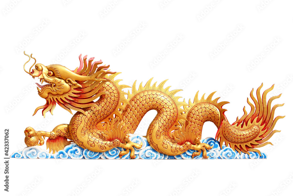 Obraz premium Gold Dragon with white background